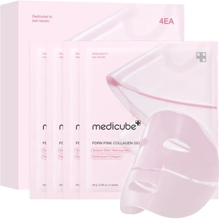 medicube Salmon DNA PDRN Pink Collagen Jelly Gel Mask, Übernachtungs-Gesichtsmaske für Glasglanz-Haut, 28g, 4er Pack, elastisch, feuchtigkeitsspendend, straffend