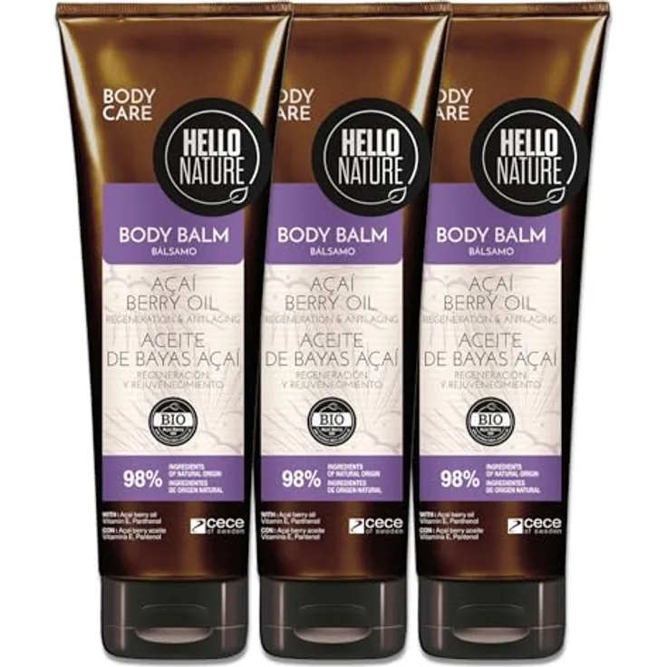 P-Beauty Naturkosmetik Körperbalsam mit Acai Öl, Veganer Body Balm für Damen & Herren, 3x250ml, intensive Feuchtigkeitspflege für trockene & sensible Haut, regenerierend und pflegend