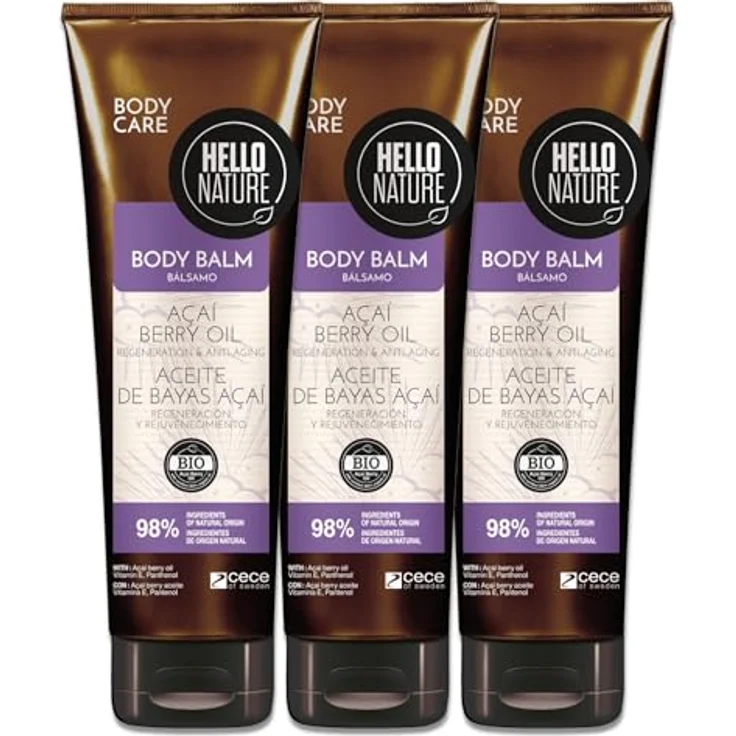 P-Beauty Naturkosmetik Körperbalsam mit Acai Öl, Veganer Body Balm für Damen & Herren, 3x250ml, intensive Feuchtigkeitspflege für trockene & sensible Haut, regenerierend und pflegend – Bild 1