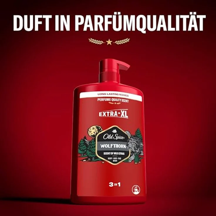 Old Spice Wolfthorn 3in1 Duschgel & Shampoo für Männer, 1L, langanhaltender, frischer Duft in Parfümqualität, Tiefenreinigung für Haare-Gesicht-Körper, sanftes Hautgefühl – Bild 3