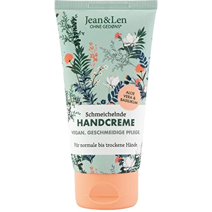 Jean & Len – Schmeichelnde Handcreme Aloe Vera & Basilikum, Handpflege für normale bis trockene Hände, pflegt intensiv, ohne Parabene und Silikone, vegan, Handcreme Tube, 75 ml – Bild 1