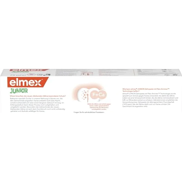 elmex Zahnpasta Junior 6-12 Jahre, medizinische Zahnreinigung mit 1400 ppm Fluorid, 4x75ml – effektiver Kariesschutz für bleibende Zähne – Bild 3