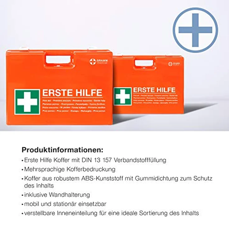 ACTIOMEDIC Mobiler und stationärer Erste-Hilfe-Kasten mit Wandhalterung zur Aufbewahrung, DOMINO DIN 13157:2021 I Hypoallergene Pflaster, mehrsprachig, Visuelle Hilfsmittel, orange, 28 x 12 x 20 cm – Bild 4
