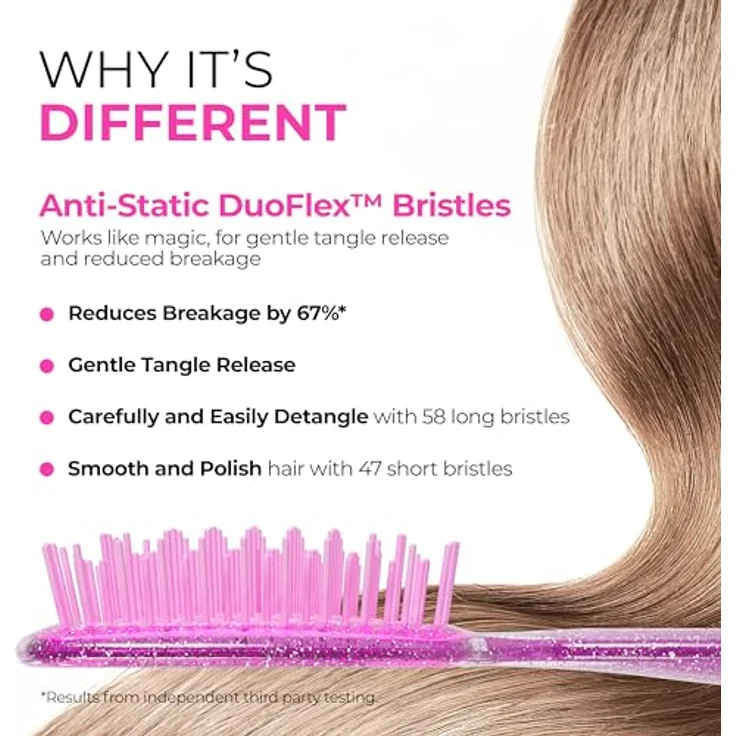 UNbrush Glitter Collection Detangling Hair Brush, Rose Quartz Haarbürste mit 105 sanften Borsten für nasses und trockenes Haar, Unisex – Bild 3