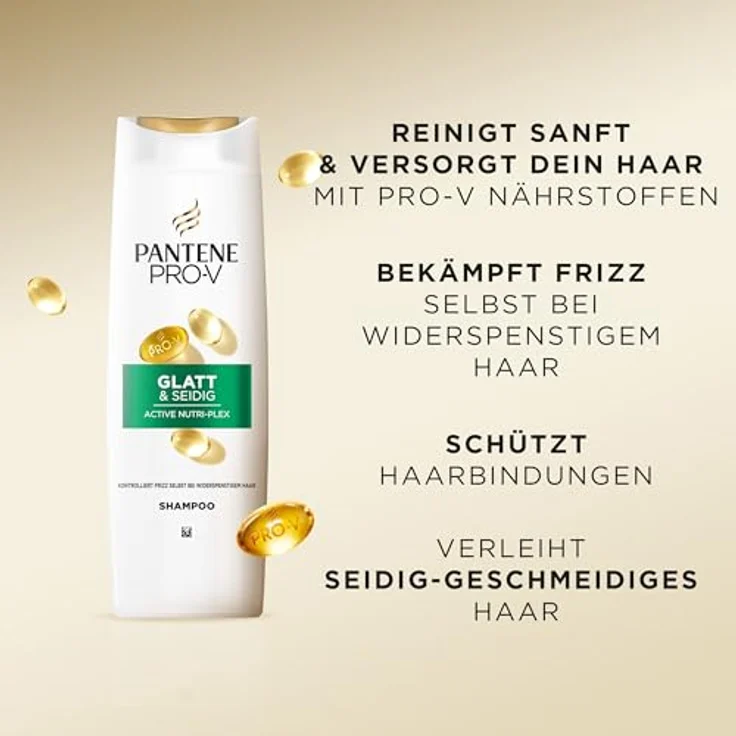 Pantene Pro-V Glatt & Seidig Shampoo 1000ml Pumpspender, ohne Silikone & Mineralöle, Active Nutri-Plex-Technologie, für krauses & stumpfes Haar, Frizz-Kontrolle – Bild 4