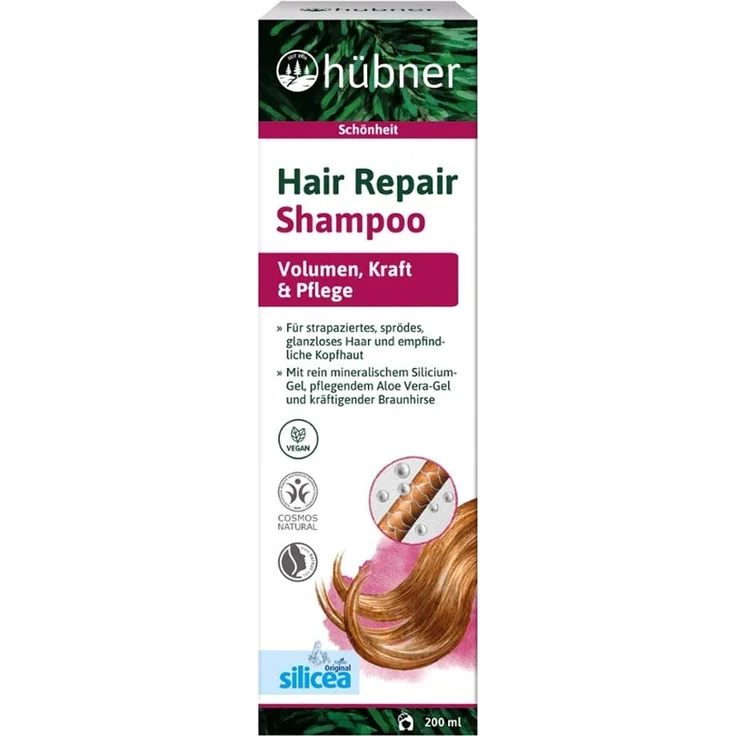 Hübner Hair Repair Shampoo 200 ml, Volumen & Pflege mit Aloe Vera, Braunhirse und Silicium-Gel, vegan