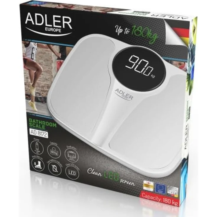 Adler AD 8172, Elektronische Personenwaage bis 180 kg, weiße Kunststoffoberfläche, LED-Anzeige, hohe Genauigkeit (100 g) – Bild 7