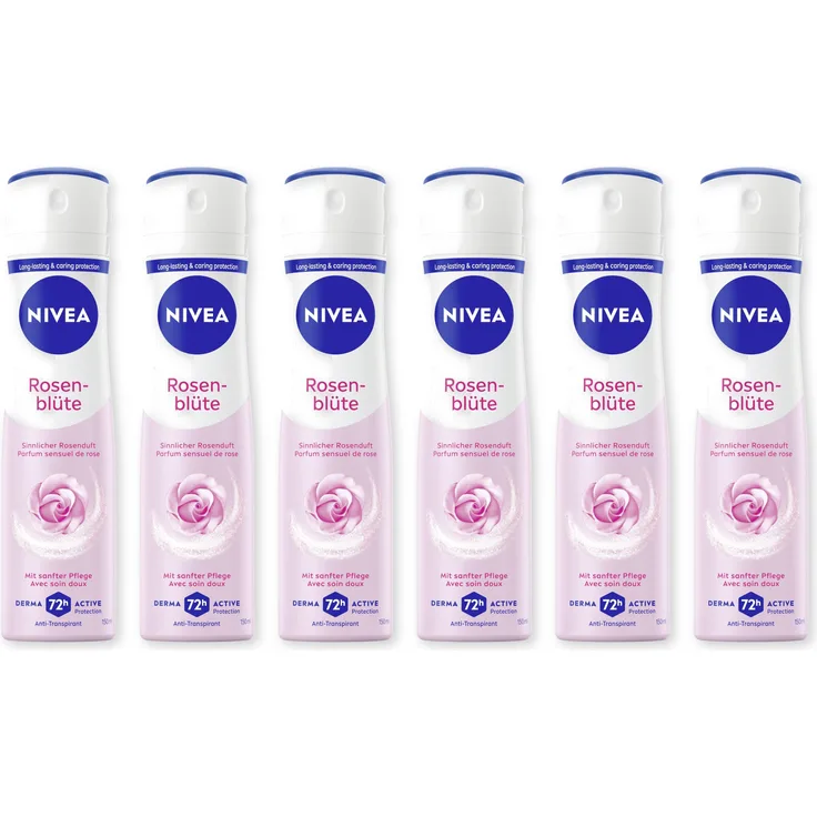 NIVEA Deodorant Rosenblüte Deo Spray, 72h Anti-Transpirant-Schutz, 6 x 150ml