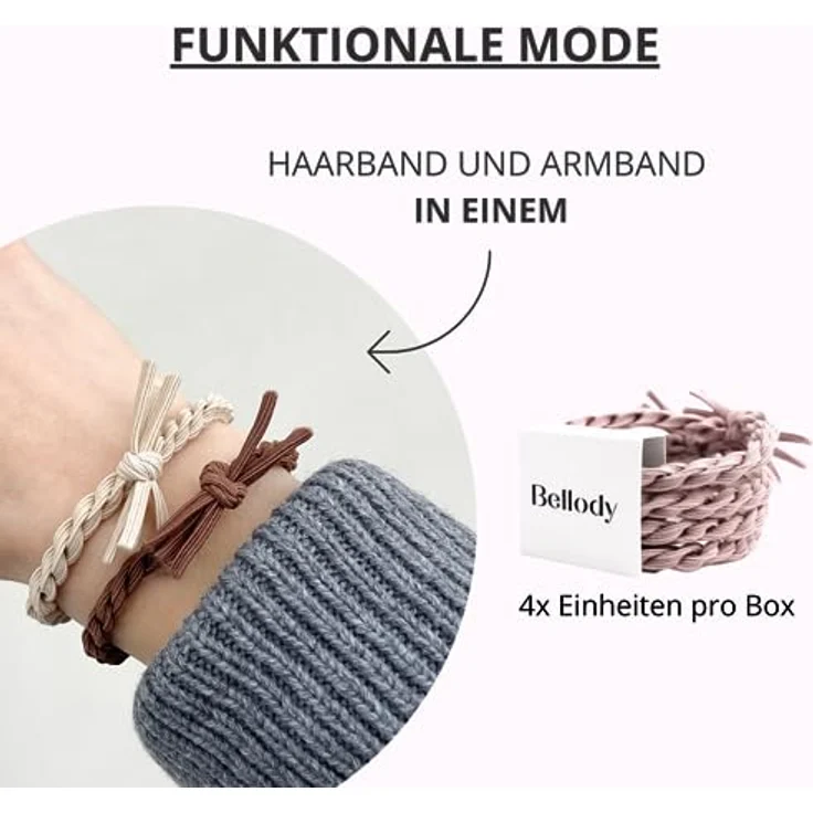 Bellody® Original Haargummis - Stylisch geflochtener Haargummi mit starkem Halt (4er Set - Mellow Rose) - Damen Haarschmuck in Hell Rosa – Bild 4