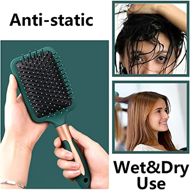 4-teiliges Haarbürsten-Set, antistatischer Massage-ovaler Kamm, Entwirrungsbürste, runde Haarbürste, Belüftungsöffnung, flexible weiche Nadelborsten für Haar – Bild 4