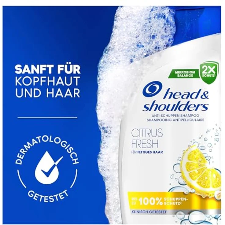 Head & Shoulders Citrus Fresh, Anti-Schuppen Shampoo für fettiges Haar, 500ml, 100% schuppenfrei, langanhaltender Citrusduft – Bild 5