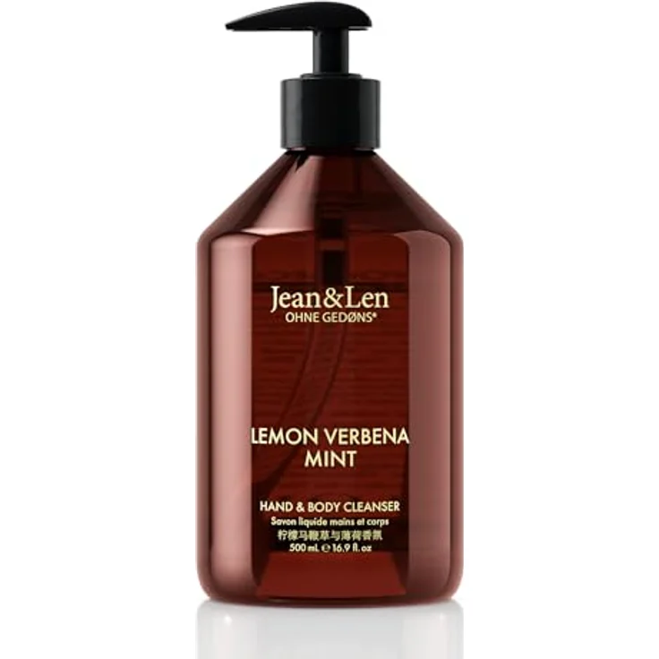 Jean & Len Hand & Body Cleanser Lemonverbena & Mint, vegane Flüssigseife, 500 ml, für normale bis trockene Haut, erfrischender Duft in hochwertiger Flasche – Bild 1