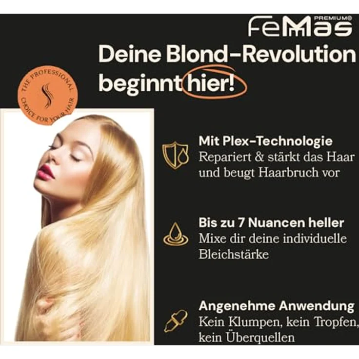 FemMas Blondierpulver weiß 500g, Blondierungspulver mit Plex-Technologie & Arganöl, staubfrei, für Aufhellungen von 2-7 Nuancen – Bild 2