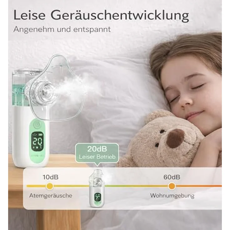 Emag Emmi-Med Inhalator mit Ultraschall, geräuschloser Zerstäubung, Inhalationsmaske und Mundstück – Bild 2