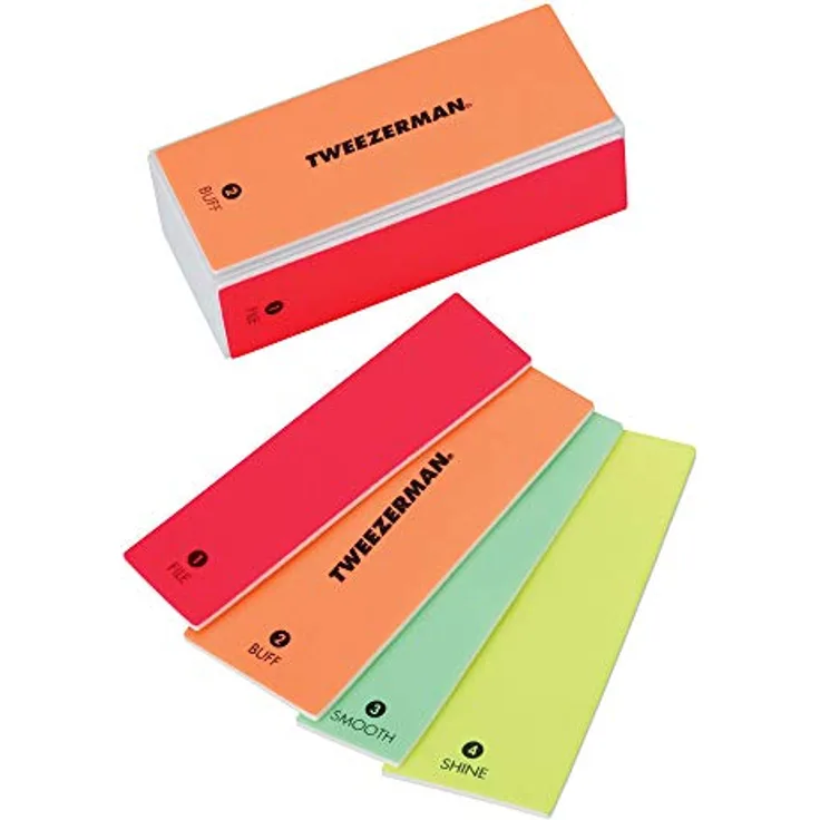 TWEEZERMAN Nagelpolier Block Feilenblock Buffer mit 4 Flächen Inklusive Ersatzpads, Neon