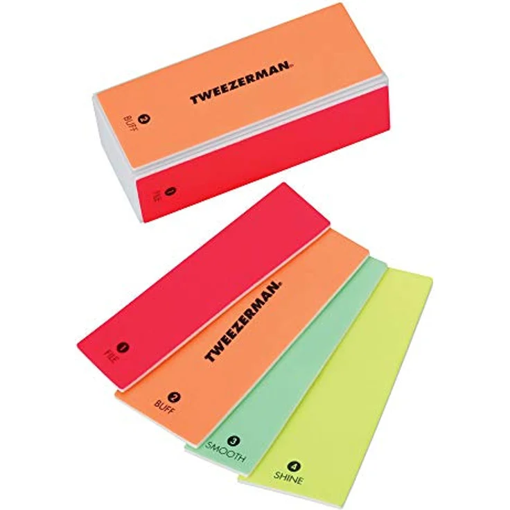TWEEZERMAN Nagelpolier Block Feilenblock Buffer mit 4 Flächen Inklusive Ersatzpads, Neon – Bild 1