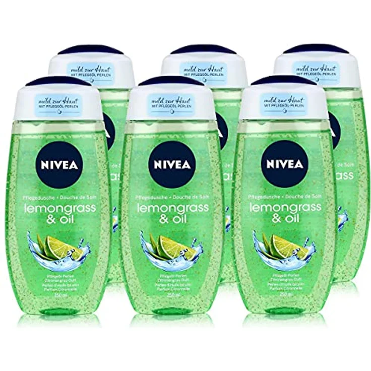 NIVEA Duschgel Zitronengras und Öl, 6 x 250 ml, pflegende Formel mit Ölperlen, dermatologisch getestet, ohne Mikroplastik – Bild 1