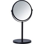 WENKO Kosmetik-Standspiegel Assisi Ø 17 cm Schwarz - schwenkbarer Schminkspiegel mit 3-fach Vergrößerung, Spiegelfläche ø 16 cm 300 % Vergrößerung, Stahl, 18.5 x 34.5 x 15 cm, Schwarz