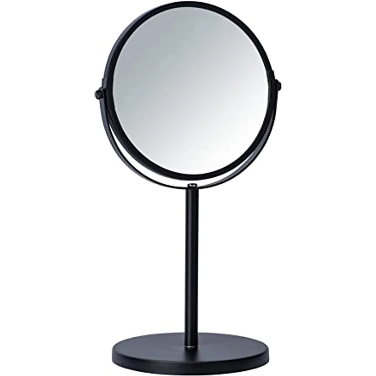 WENKO Kosmetik-Standspiegel Assisi Ø 17 cm Schwarz - schwenkbarer Schminkspiegel mit 3-fach Vergrößerung, Spiegelfläche ø 16 cm 300 % Vergrößerung, Stahl, 18.5 x 34.5 x 15 cm, Schwarz – Bild 1