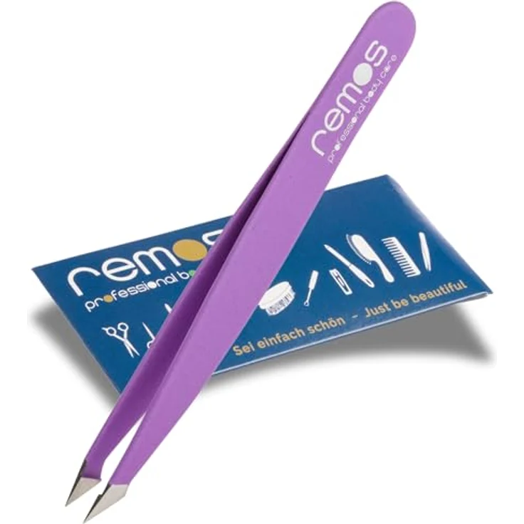 remos professional body care REMOS Kombipinzette Edelstahl [INOX] rostfrei 9.5 cm, 2in1 Pinzette für Splitter und Haare, violett – Bild 1