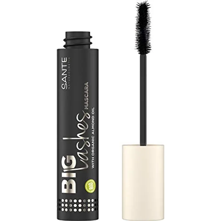 SANTE Naturkosmetik Big Lashes Mascara 01 Black, Schwarze Wimperntusche für XL Wimpern, Für dichte & lange Wimpern, Bio-Mandelöl Extrakt, Vegan, 10ml