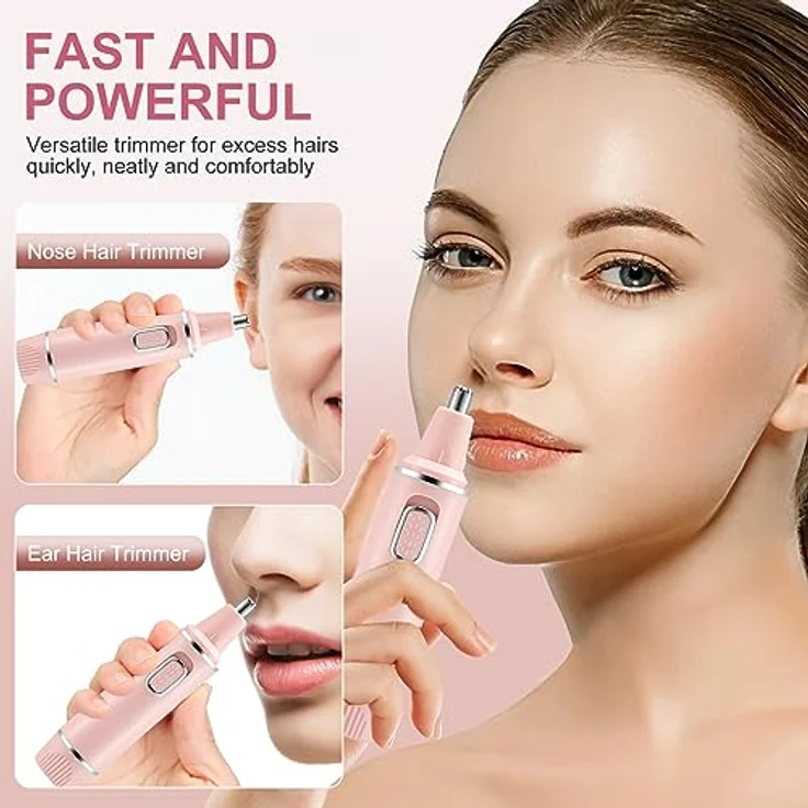 NUMIFUN Nasenhaartrimmer Frauen, Professioneller Schmerzloser Ohr- und Nasenhaarschneider, Typ-C Wiederaufladbar, Dual Edge Klingen, IPX7 Wasserdicht, Einfache Reinigung, Rose – Bild 2