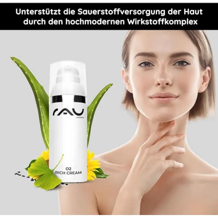 RAU Cosmetics RAU O2 Rich Cream 50 ml - Feuchtigkeits-Creme für Sehr Trockene Haut mit Peptid, Aloe Vera, Ginkgo - Für fahle und trockene Haut, durchblutungsfördernd, rosiger Teint – Bild 4