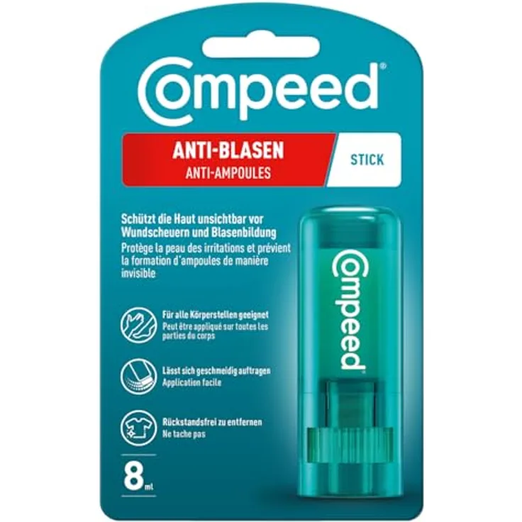 Compeed Anti-Blasen Stick, unsichtbarer Schutz vor Blasenbildung, reduziert Reibung, 8ml