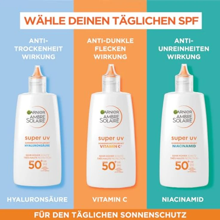Garnier UV-Sonnenschutzfluid gegen dunkle Flecken, Sehr hoher Sonnenschutz mit LSF 50+, Unsichtbares Finish, Ambre Solaire Super UV Vitamin C Daily Fluid, 1 x 40 ml – Bild 5