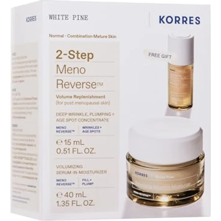 Korres White Pine 2-Step Meno Reverse Set, Serum-in-Moisturizer Tagescreme 40ml & Geschenkeset mit tiefen Falten und Altersflecken Serum 15ml