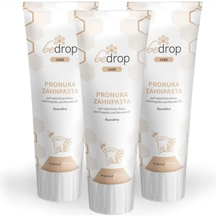bedrop Pronuka Zahnpasta mit Propolis & Manuka-Öl, fluoridfrei, natürliche Zahncreme ohne Mikroplastik & Titandioxid, Zitrone-Minze Geschmack, 3x 75ml Sparset – Bild 1