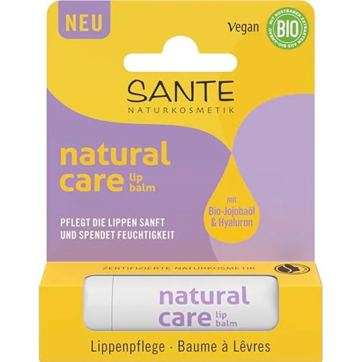 SANTE Natural Care Lip Balm, sanfte Pflege mit Bio-Jojobaöl & Hyaluron, NaTrue-zertifiziert und vegan, 4,6g