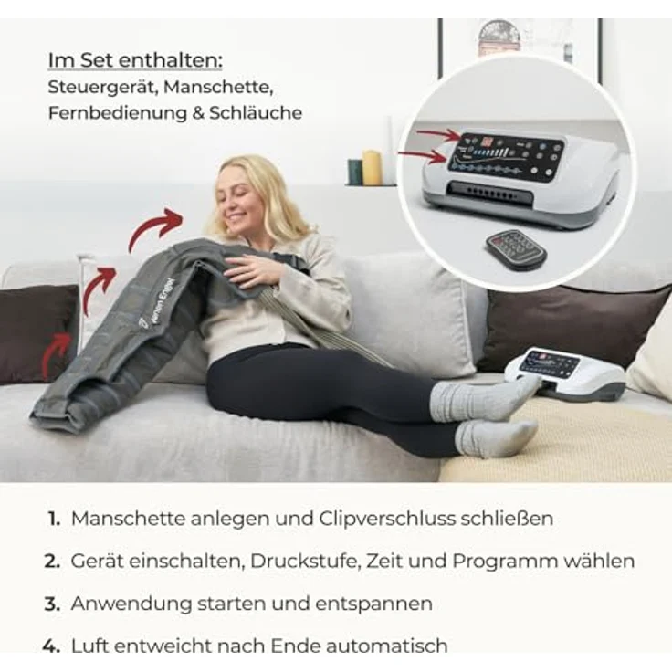 Venen Engel Venen Engel 8 Premium, Massagegerät mit Lymph-Flow Arm, 8 Luftkammern, 6 Programme, medizinisch zertifiziert – Bild 5