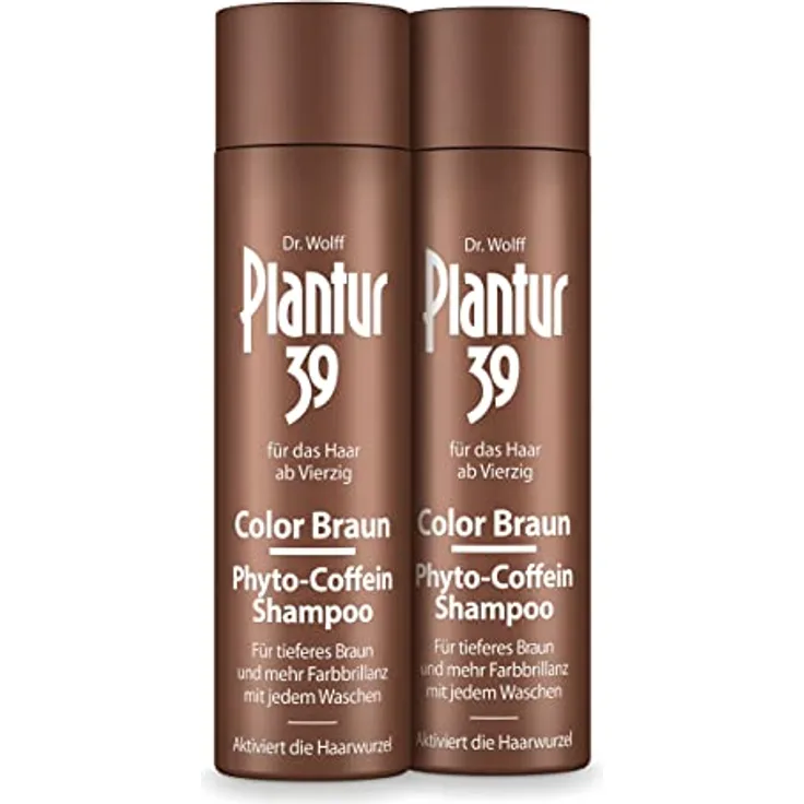 Plantur 39 Color Braun Phyto-Coffein-Shampoo, 2 x 250 ml, für braunes Haar, kaschiert graue Haare, pflegt und beugt menopausalem Haarausfall vor