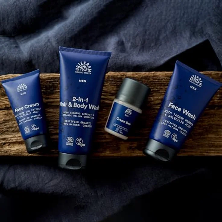 Urtekram Men's 2-in-1 Haar & Körperseife, mit Ginsengextrakt & Bio-Weidekohle, erfrischend & revitalisierend, 200 ml, Vegan, Bio, grau-schwarz – Bild 4