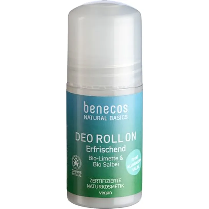 Benecos Deo Roll-on Limette & Salbei, 50ml - Aluminiumfrei, dermatologisch getestet, PETA approved