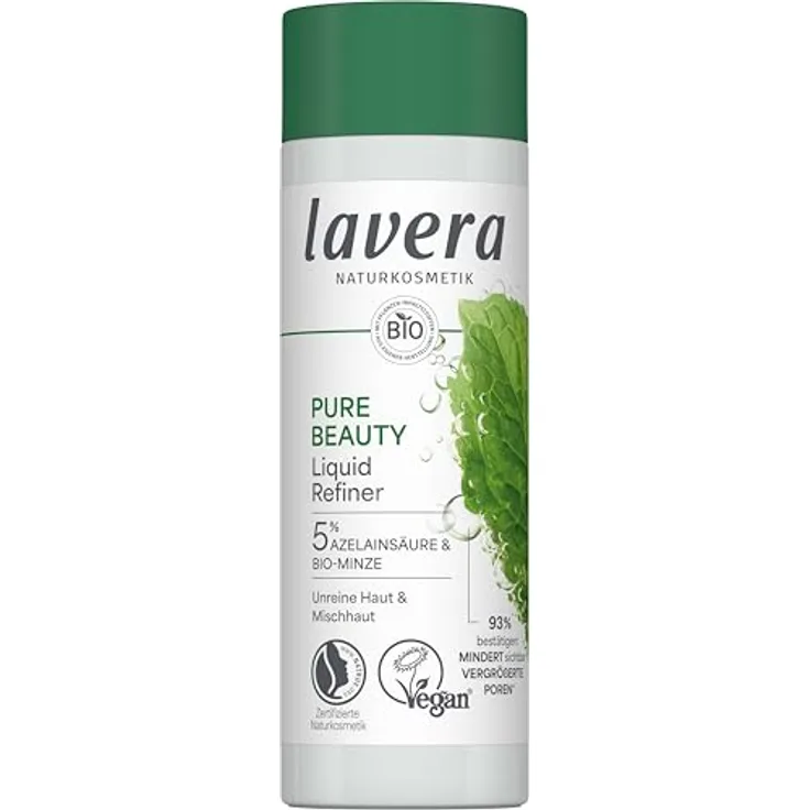 Lavera Pure Beauty Liquid Refiner, Tagespflege mit Azelainsäure und Bio-Minze, Anti-Pickel-Pflege für normale und empfindliche Haut, 100 ml