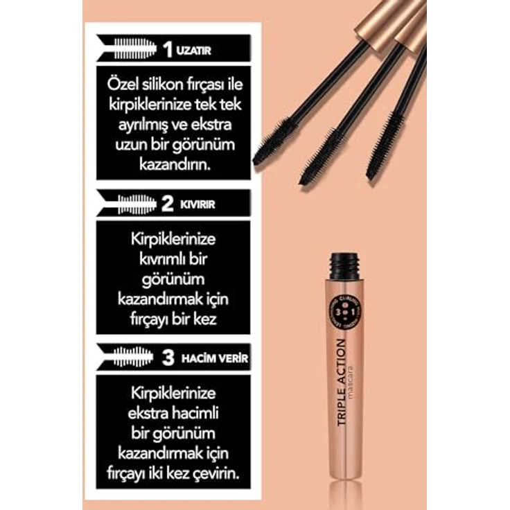 flormar Triple Action Mascara, nährende Wimperntusche 3in1, 8 ml, intensives Volumen und Verlängerung – Bild 5