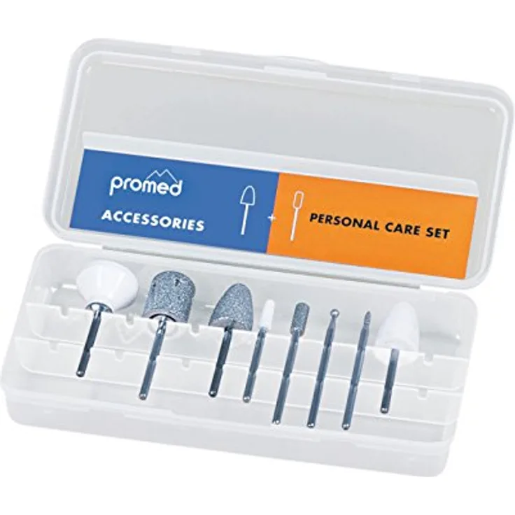 Promed Personal Care Schleifkörper-Set, 8 Schleifkörper für die Naturnagelbearbeitung, Bitset, Nagelfräser Aufsätze, Zubehör für Promed Fräser, Schaftdurchmesser 2,332 bis 2,350 mm.