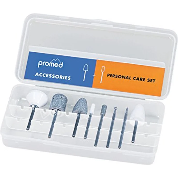 Promed Personal Care Schleifkörper-Set, 8 Schleifkörper für die Naturnagelbearbeitung, Bitset, Nagelfräser Aufsätze, Zubehör für Promed Fräser, Schaftdurchmesser 2,332 bis 2,350 mm.