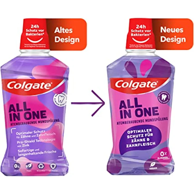 Colgate All in One Mundspülung 500 ml – 5-fach Schutz, Pro-Shield-Technologie, ohne Alkohol, fluoridhaltig, klinisch getestet – Bild 2