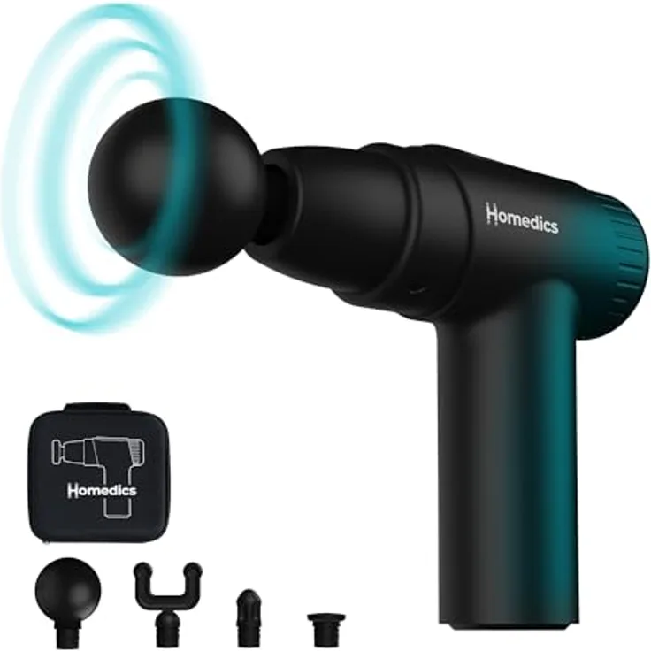 Homedics PGM-45BK NOVO Mini Massage Gun, Massagepistole mit 6 Stufen und 60 Minuten Laufzeit, schwarz