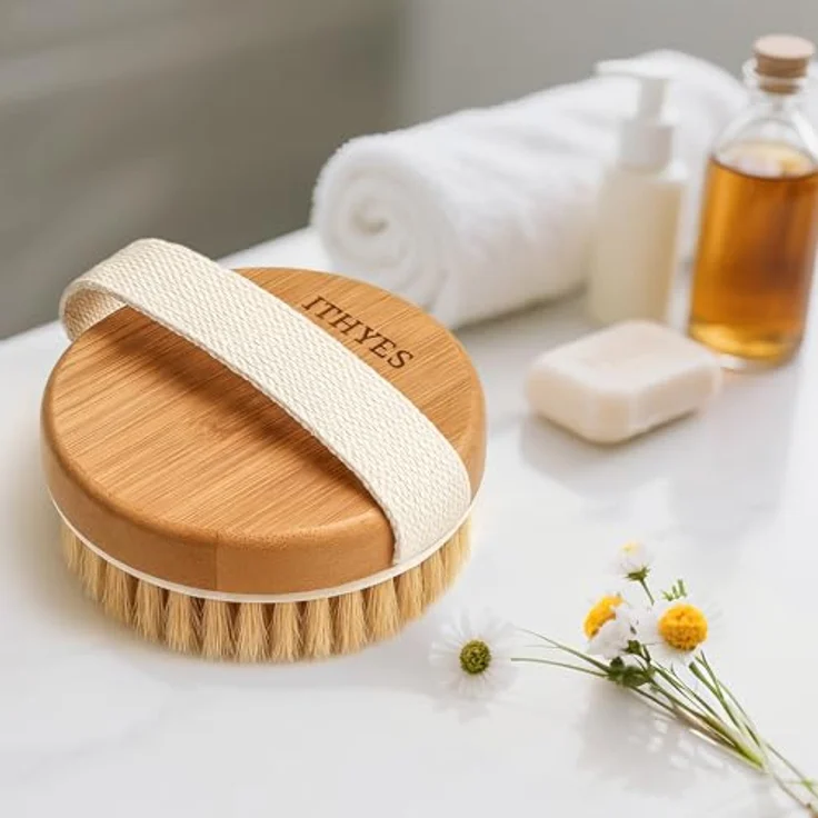 Ithyes Trockenbürste, Körperbürste aus Naturborsten, zur Hautpeeling und Cellulite-Reduktion, verbessert Lymphfunktionen – Bild 2