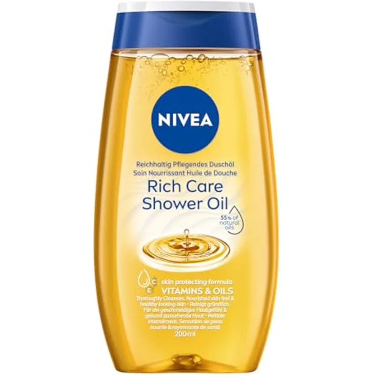 NIVEA Natural Duschöl mit 55% natürlichen Ölen, 200ml - sanfte Pflege für normale bis trockene Haut, dermatologisch getestet