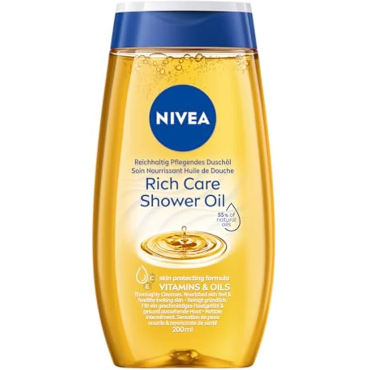 NIVEA Natural Duschöl mit 55% natürlichen Ölen, 200ml - sanfte Pflege für normale bis trockene Haut, dermatologisch getestet – Bild 1