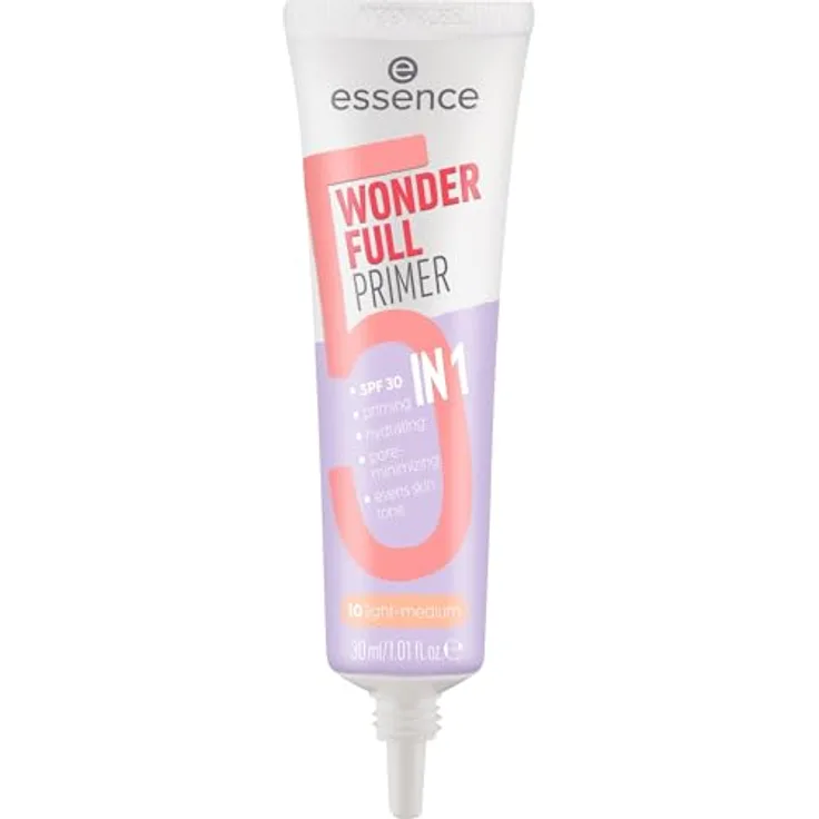 essence WONDER FULL tönender Primer 5 in 1, Farbton 10 Light Medium, 30 ml für glatte und hydratisierte Haut