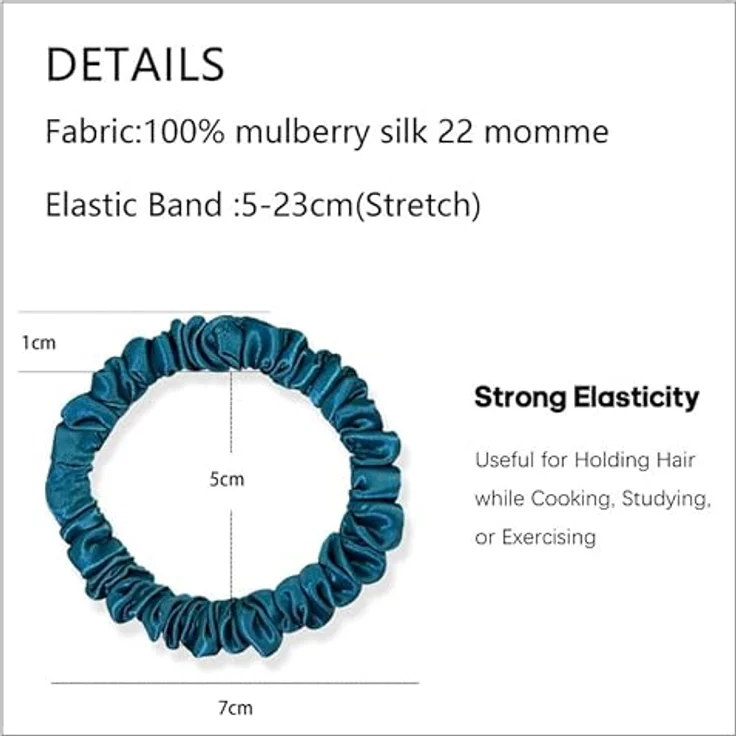 townssilk Seidenhaarschlaufe, 100% reine Maulbeerseide, 22 Momme, haarschonend, luxuriös, federnd, 3 Stück, peacockblue – Bild 3