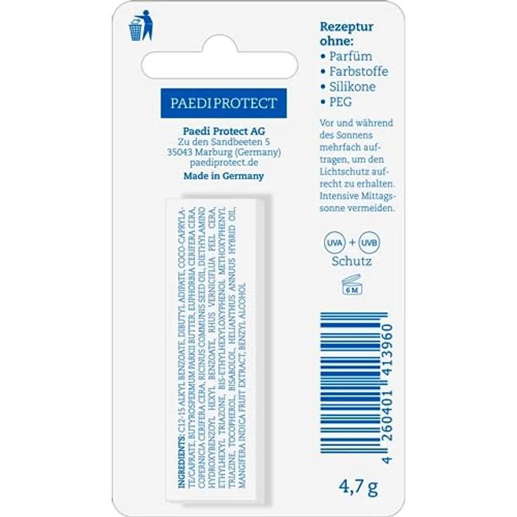 PaediProtect Lippenpflege LSF 15, vegane Lippenpflege mit Mango-Extrakt, parfümfrei, 4,7g – Bild 4