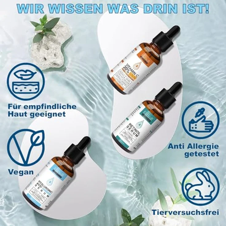 P-Beauty Cosmetic Accessories Gesichtsserum Set, Vitamin C, Hyaluron & Retinol, Anti-Aging, 60ml, Aufhellend, feuchtigkeitsspendend, ohne fettige Rückstände – Bild 3