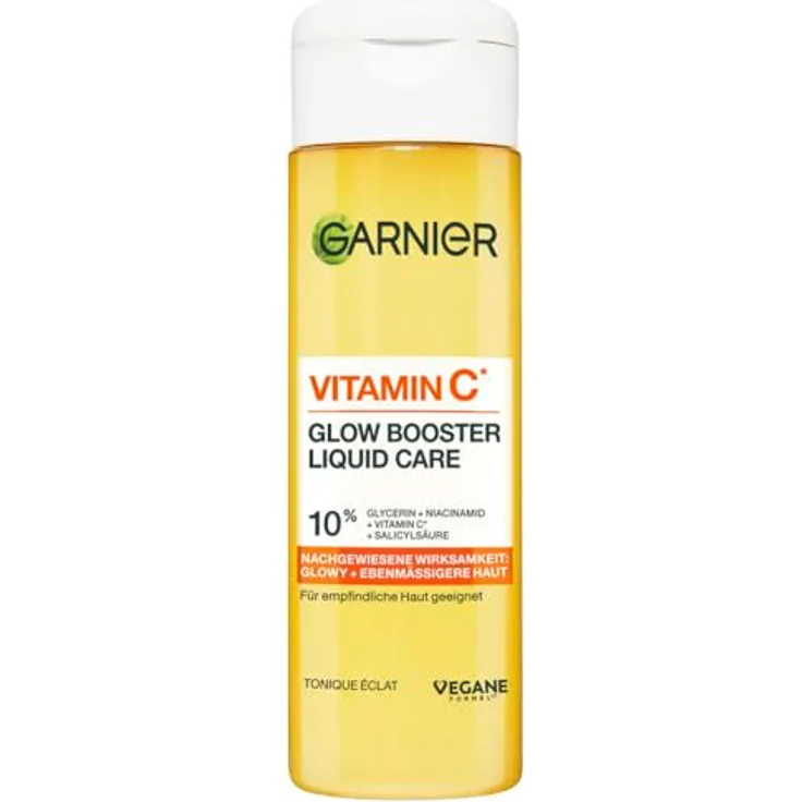Garnier Vitamin C* Glow Booster Liquid Care, pflegendes Gesichtsfluid mit 10 % Glycerin und Niacinamid für strahlende Haut, 120 ml